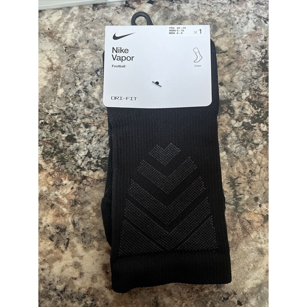Nike Vapor Football Black Crew Socks, Men's Shoe Size 6-8 M, Youth 5Y-7Y